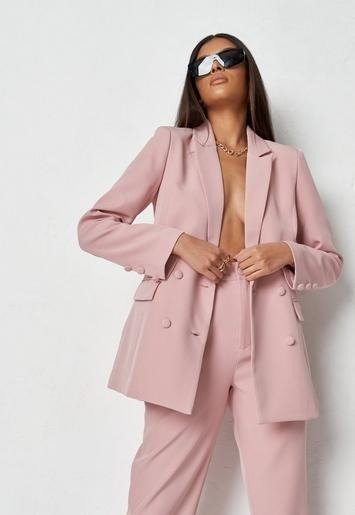 - Dusky Pink Co Ord Tailored Longline Blazer