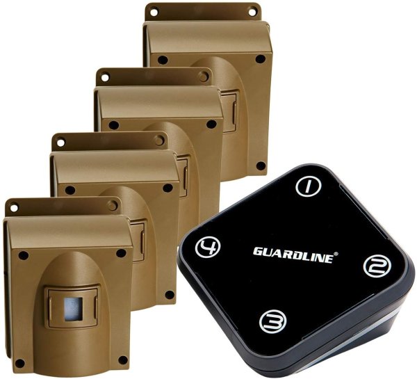 Wireless Driveway Alarm w/Four Sensors Kit Outdoor Weather Resistant Motion Sensor/Detector- Best DIY Security Alert System- Protect Home, Perimeter, Yard, Garage, Gate, Pool