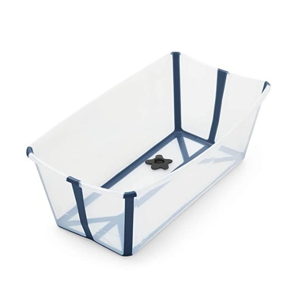 Flexi Bath Portable Baby Bathtub with Heat-Sensitive Plug, Transparent Blue