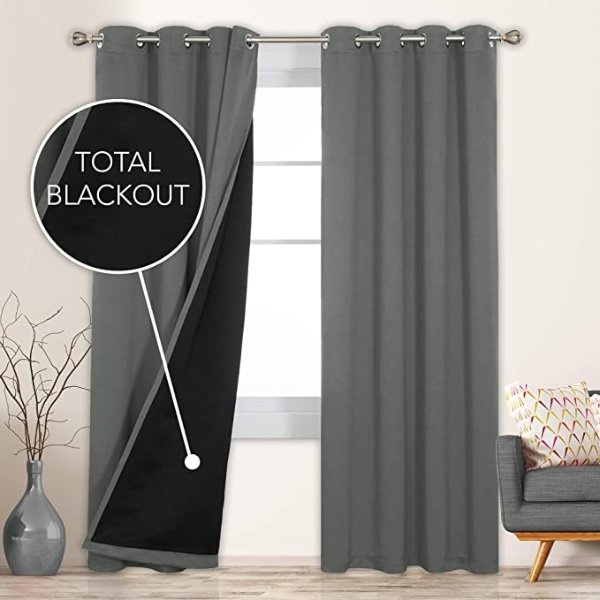 Grey Curtains 84 Inch Total Blackout Curtains Insulated 100% Full Dark with Liner Grommet Window Drapes for Living Room Bedroom Kids Nursery Kitchen Balcony 2 Panels 52x84 Inch Dark Grey