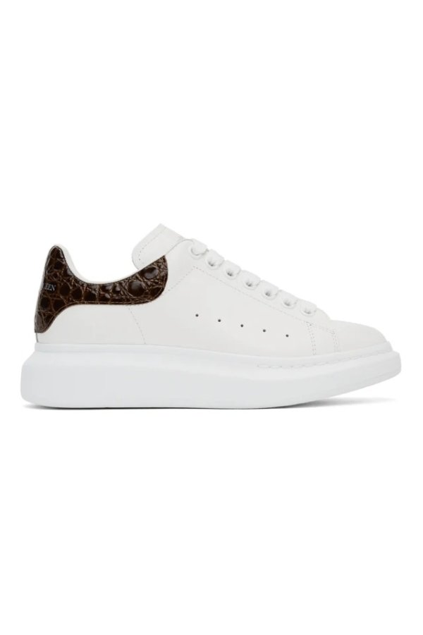 White & Brown Croc Oversized Sneakers