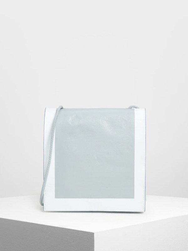 Light Blue Crumpled Effect Top Handle Bag