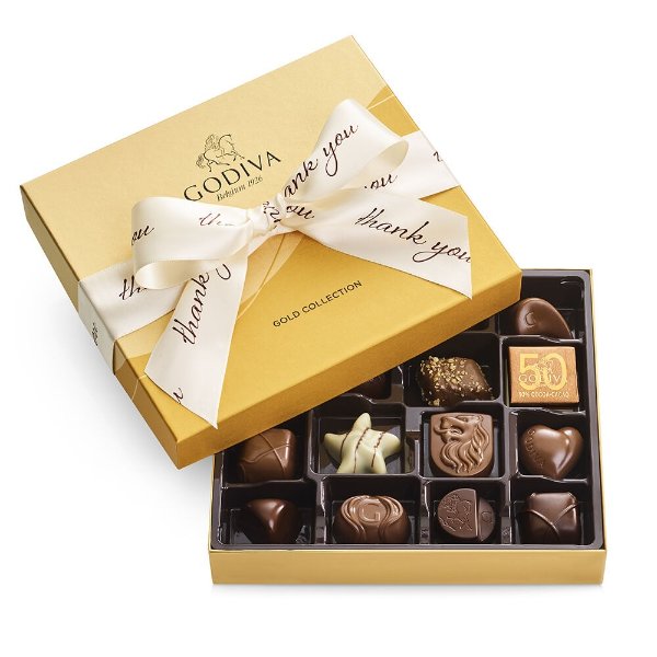 Assorted Chocolate Gold Gift Box, Thank You Ribbon, 19 pc.