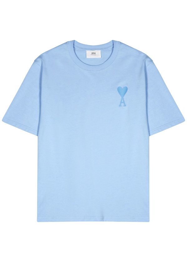 Blue logo-embroidered cotton T-shirt
