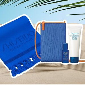 送防晒3件套+沙滩巾！Shiseido 夏日大促！抢红腰子、蓝胖子防晒、百优面霜