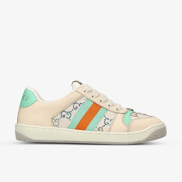 Screener monogram-print leather and canvas low-top trainers