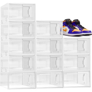 BanBers 透明可堆叠鞋子收纳盒带盖 12 个