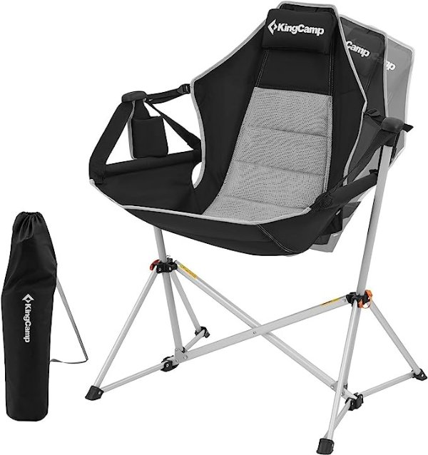 Hammock Camping Chair,Aluminum Alloy Adjustable Back Swinging Chair, Folding Rocking Chair with Pillow Cup Holder,Recliner for Outdoor Travel Sport Games Lawn Concerts Backyard