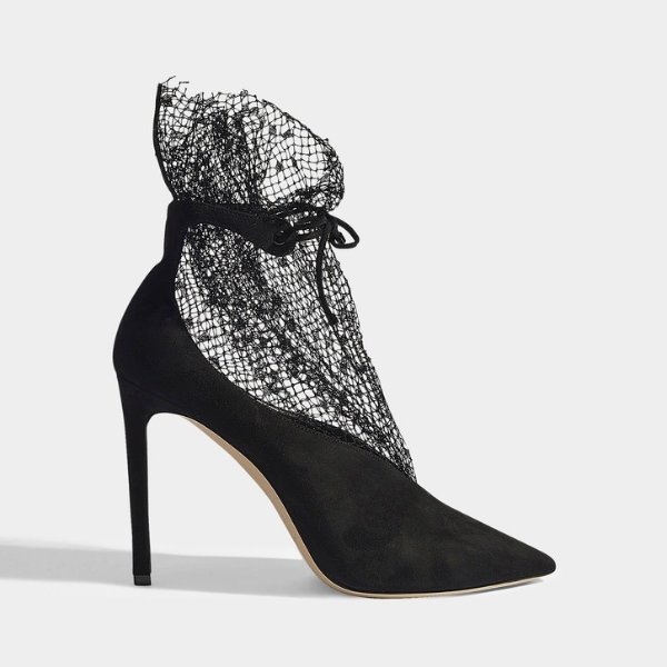 LEANNE PUMPS IN BLACK SUEDE LEATHER AND FISHNET