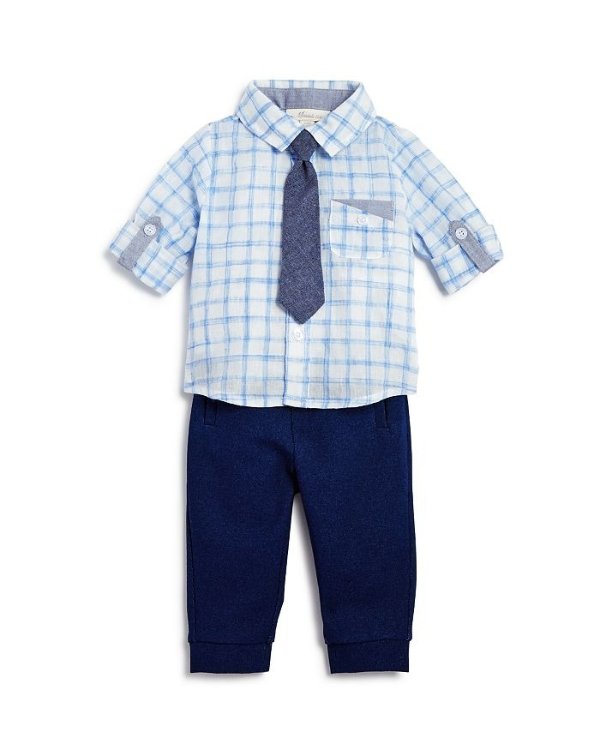 Boys' Plaid Shirt, Tie & Jogger Pants Set - Baby