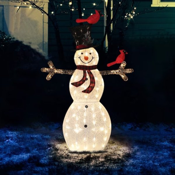 VEIKOUS 59.2-in Snowman Free Standing Decoration with Clear LED Lights