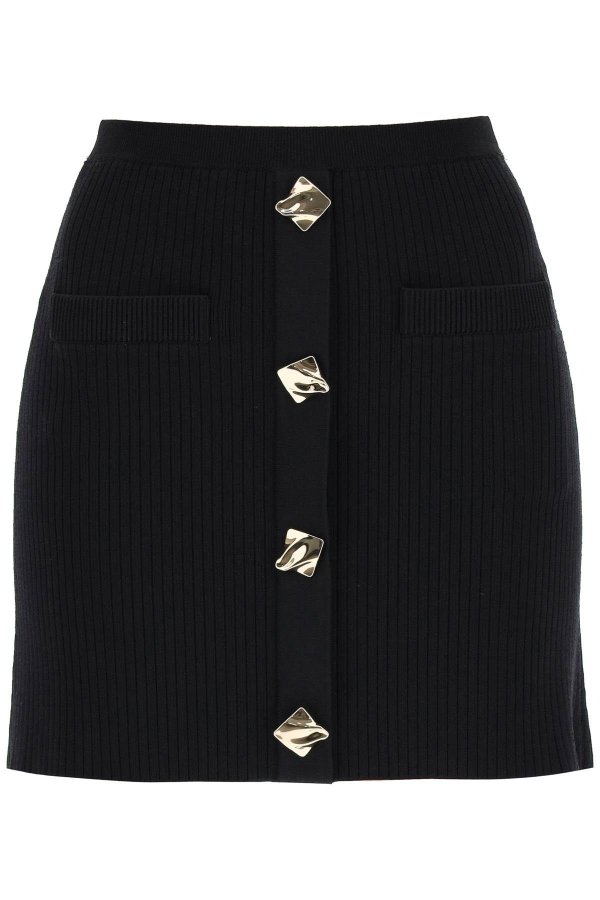 knit mini skirt with golden buttons