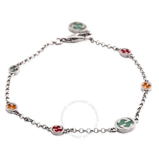 Ladies Sterling Silver Interlocking G Multicoloured Enamel Bracelet