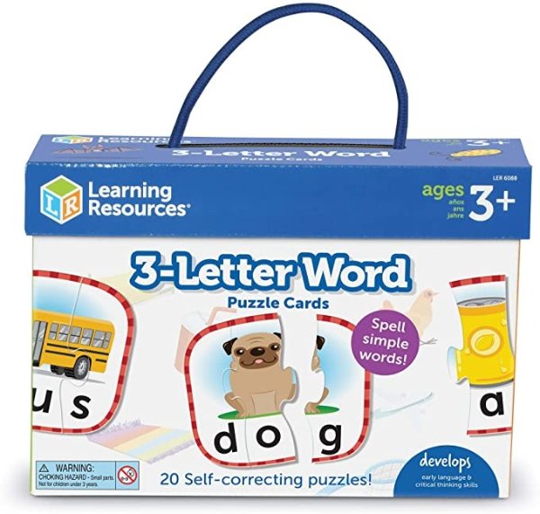 3-Letter Word Puzzle Cards, Kindergarten Readniness, Self Correcting Puzzles, Ages 4+, Multi