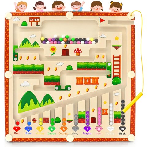 MOMSIV 儿童磁性木制迷宫玩具 颜色匹配和数字启蒙