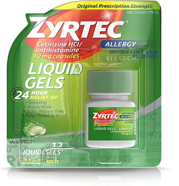 24 HR Indoor & Outdoor Allergy Liquid Gels Capsules, Cetirizine HCI Antihistamine, 12 ct