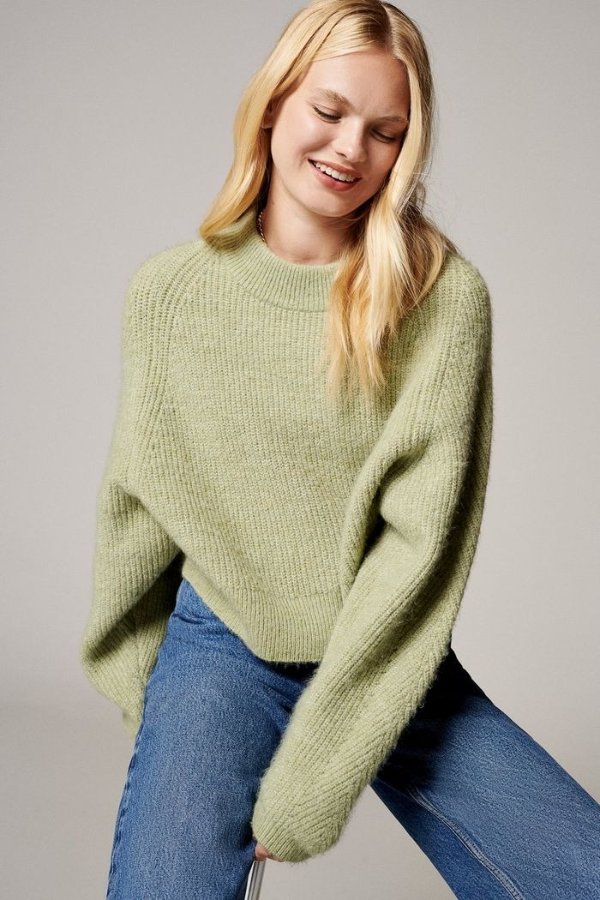 Sage Super Soft Dolman Sleeve Knitted Sweater 