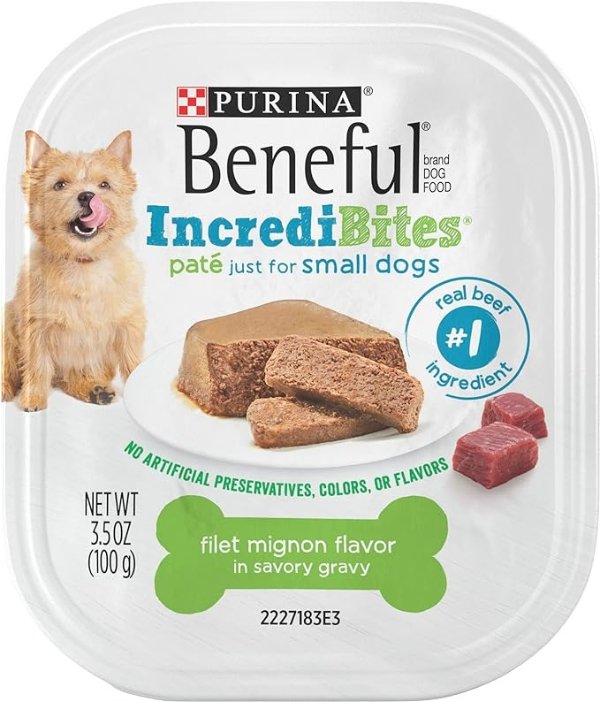 IncrediBites Pate Wet Dog Food for Small Dogs Filet Mignon Flavor in a Savory Gravy - 3.5 oz. Can