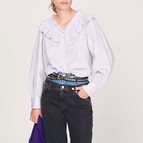 Checked shirt with ruffled collar
