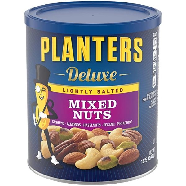 Deluxe Lightly Salted Mixed Nuts, 15.25 oz. Resealable Container | Reduced Sodium Mixed Nuts with Cashews, Almonds, Hazelnuts, Pistachios & Pecans | Vegan Snacks, Kosher (00029000020764)