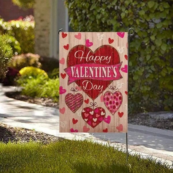 1pc Garden Flag Valentine'S Day Red Love Heart Valentines Mini Flag Double Sided Holiday Decorative Garden Yard Sign For Indoor And Outdoor Valentine Party Supplies No Flag Pole