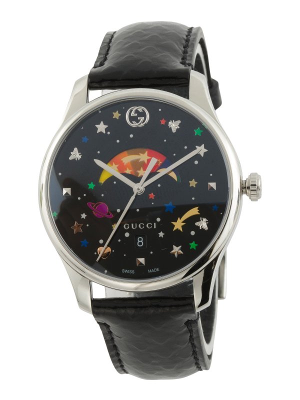 Swiss Made G Timeless Rainbow Moon Dial Leather Strap Watch
