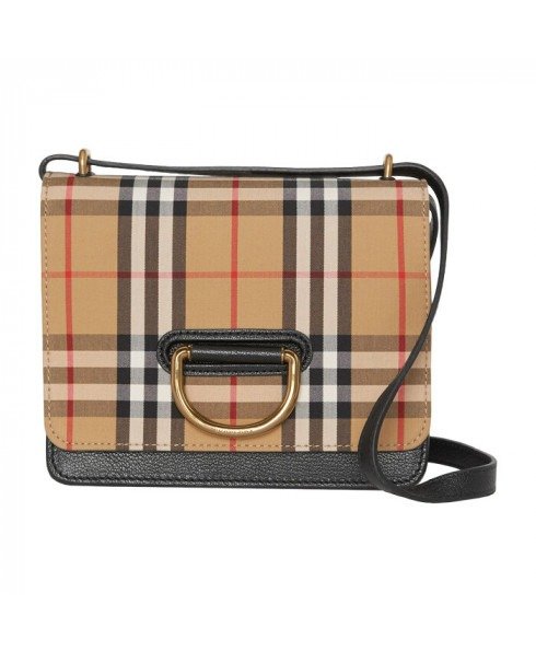 The Small D-Ring Bag in Leather with Vintage Check Pattern