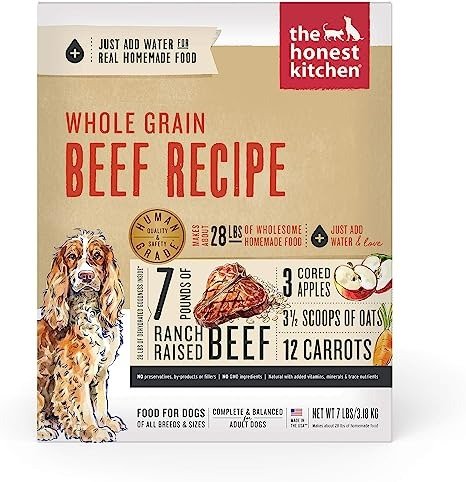 Human Grade Dehydrated Whole Grain Dog Food – Complete Meal or Dog Food Topper – Beef 7 lb (Makes 28 lbs)