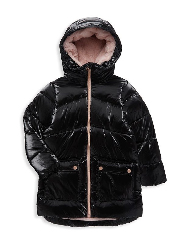 Girl's Faux Fur-Lined Puffer Coat