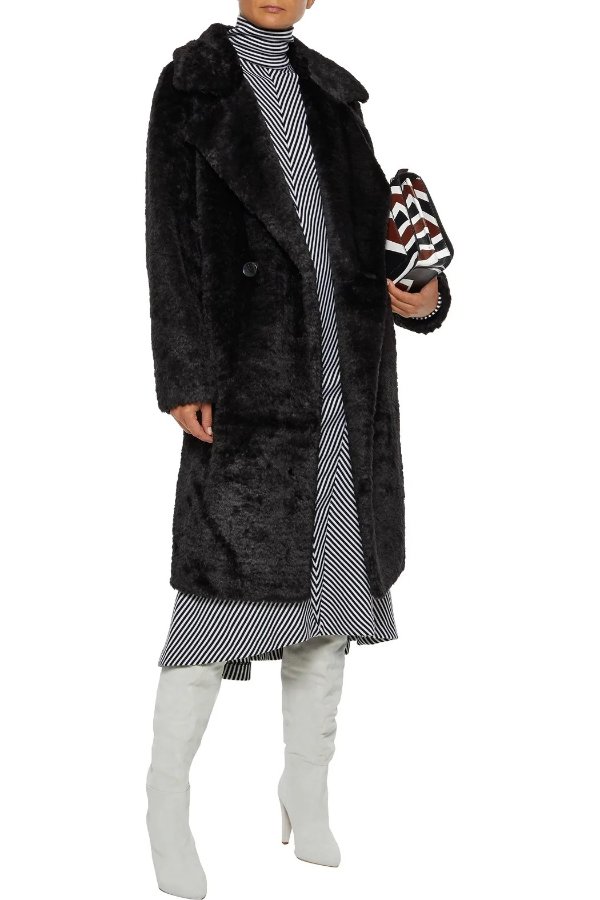 Double-breasted faux fur coat