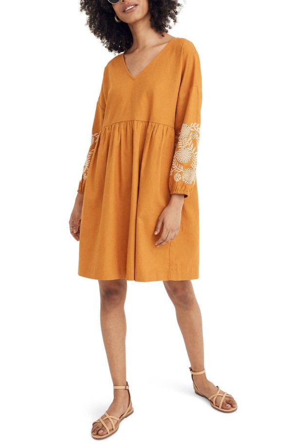 Embroidered Sleeve Popover Dress
