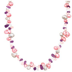 Raspberry & White Keshi Pearl Necklace with Gemstones