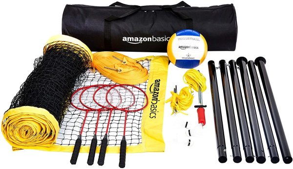 Amazon Basics 羽毛球和排球组合套装 带球网