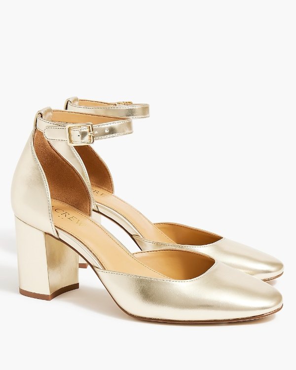 Metallic block heels with ankle strap