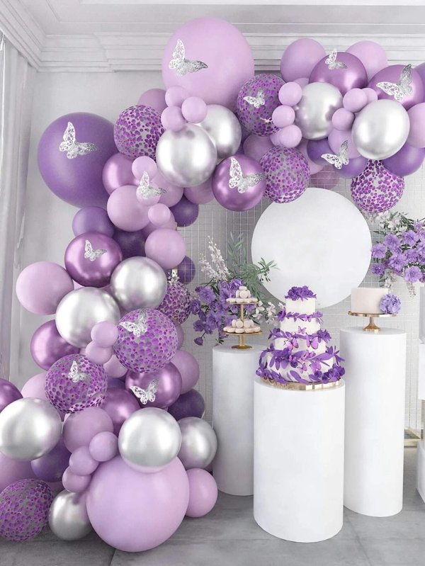 118件银紫色主题气球套装