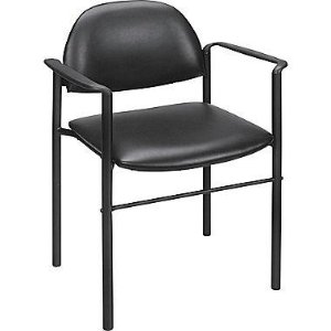 Staples Luxura Round-Back Stacking Chair with Arms, Black