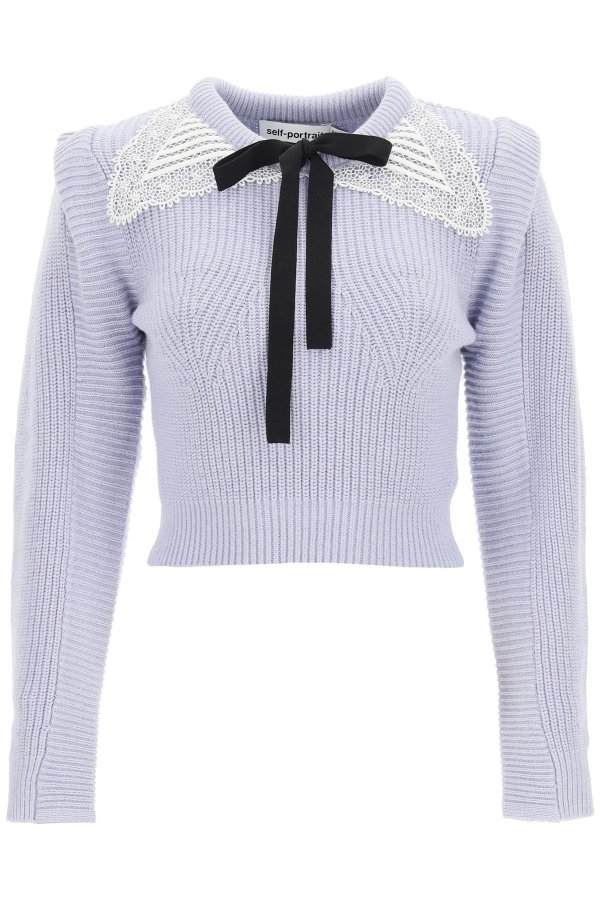 short sweater with lace collar