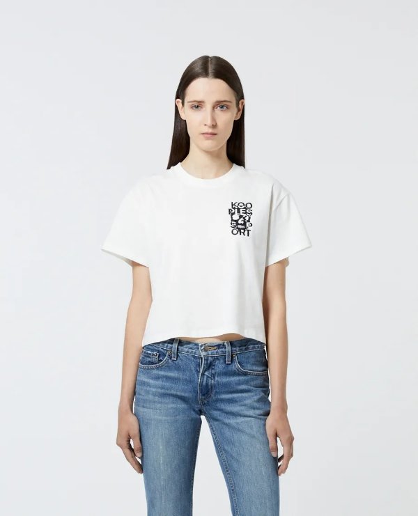 White cotton T-shirt w/embroidery on breast