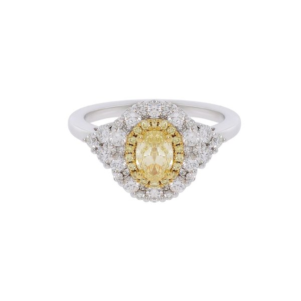 Gregg Ruth 18K White Gold, Fancy Yellow Diamond 0.50ct. and White Diamond 0.82ct. tw. Engagement Ring Sz. 6.5