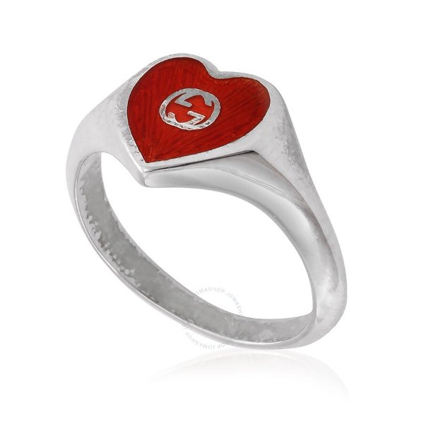 Interlocking G Red Enamel Heart Ring
