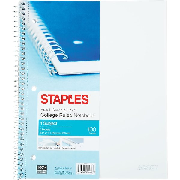 Staples Accel, Durable Poly Cover 1 Subject Notebook