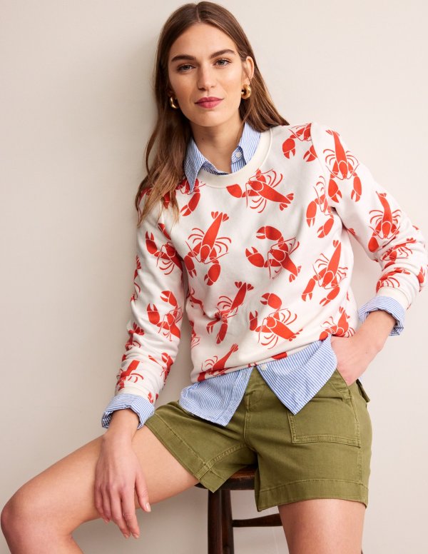 Hannah Printed SweatshirtIvory, Lobster