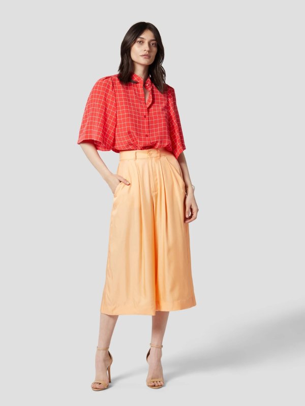 Women's Short Sleeve Shanton Silk Shirt Red Hibiscus Sun Kiss