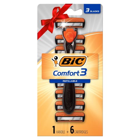 BIC Comfort 3 Hybrid Men's 3-Blade Disposable Razor, 1 Handle and 6 Cartridges