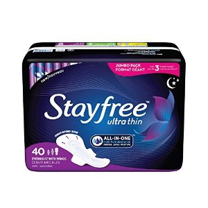 Amazon Stayfree Ultra Thin Overnight Pads with Wings 40 count - Pack of 3
