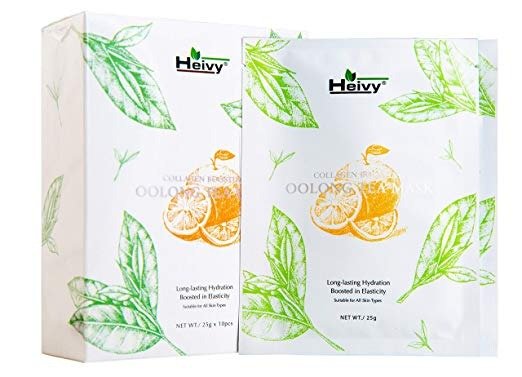 Collagen Boosting Oolong Tea Mask, Long-lasting Hydration Face Mask, Collagen Sheet Mask That Boost Your Skin Elasticity (10 Sheets)