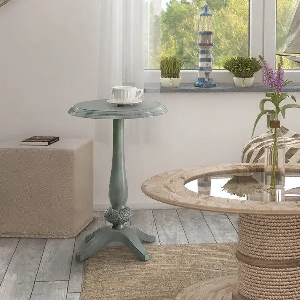 Gins Traditional 17-inch Round Side Table - Antique Teal