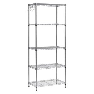 Muscle Rack 5 Tier Wire Shelving with Hooks in Silver