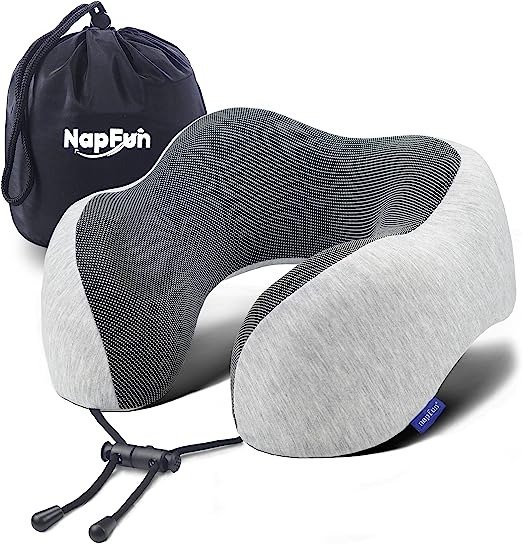 Neck Pillow for Traveling, Upgraded Travel Neck Pillow for Airplane 100% Pure Memory Foam Travel Pillow for Flight Headrest Sleep, Portable Plane Accessories, Light Grey