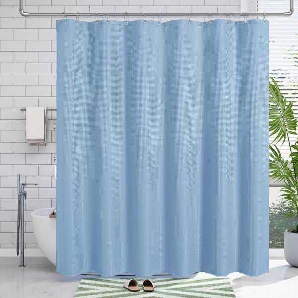 PEDBANRO Blue Waffle Weave Shower Curtain